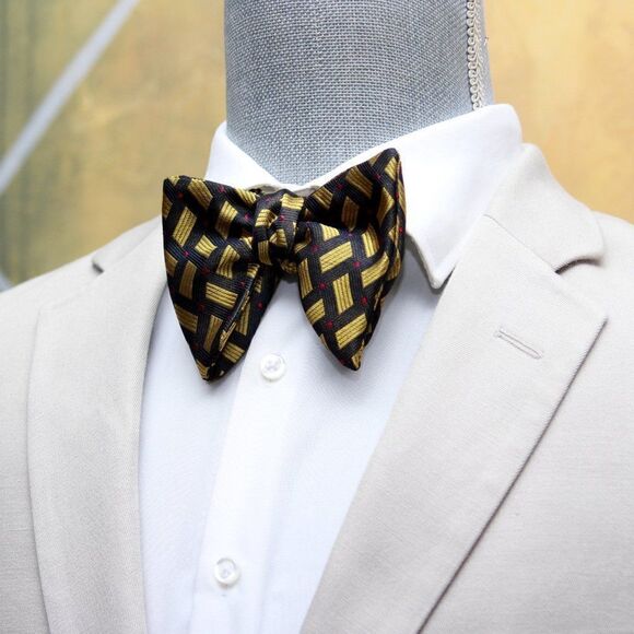 Men's Self-tied Bow Tie 100%Silk Big Butterfly Mustard Ornament S660 - Picture 6 of 14